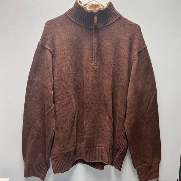 Vintage Men's Tommy Hilfiger Brown Quarter -Zip Sweater - Picture 1 of 4